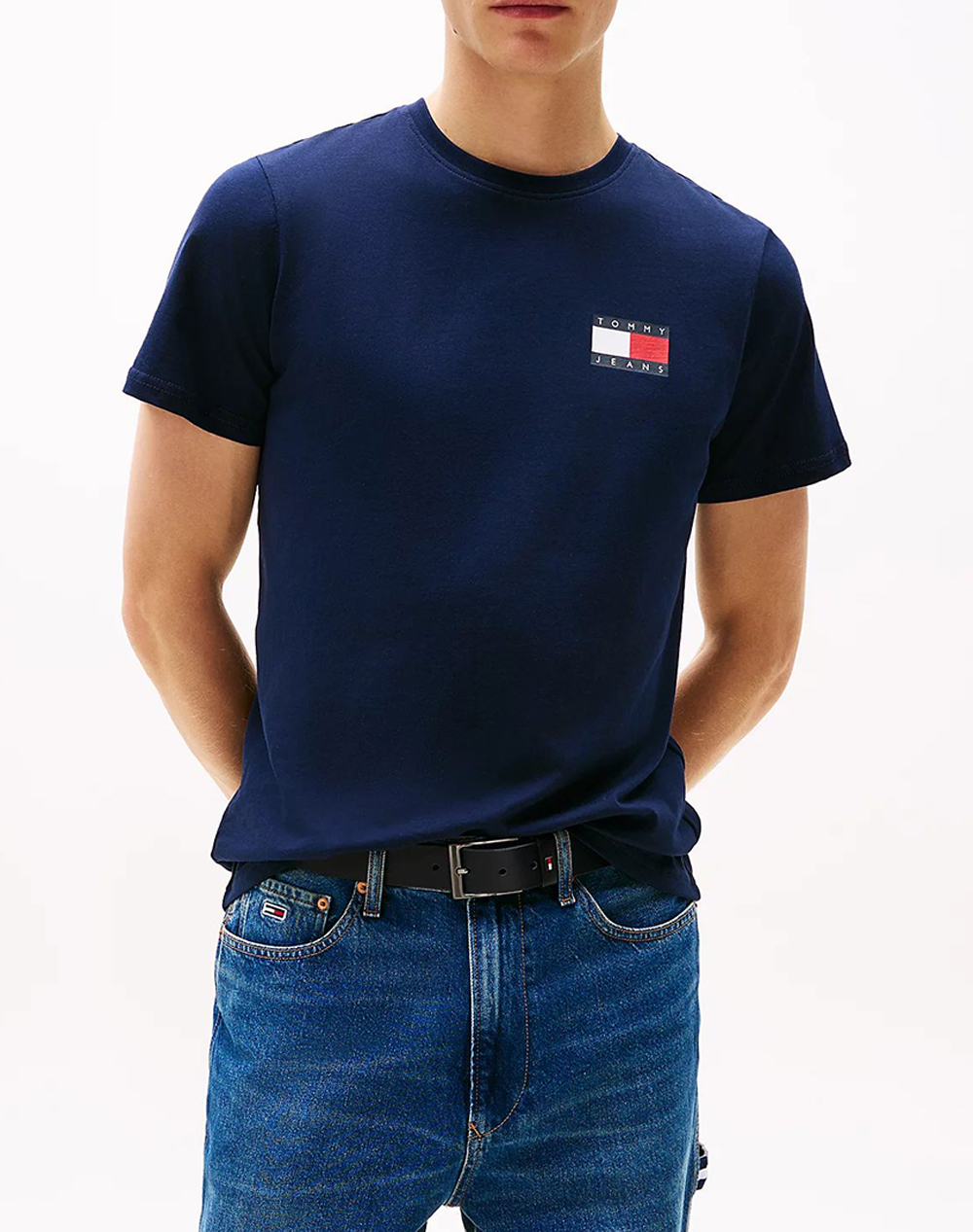TOMMY JEANS TJM SLIM ESSENTIAL FLAG TEE EXT NEW DM0DM20740-C1G DarkBlue