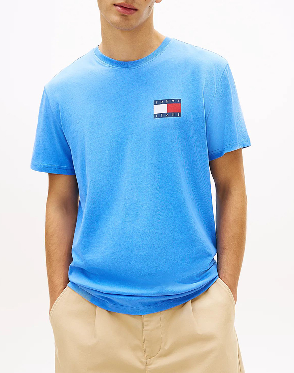 TOMMY JEANS TJM SLIM ESSENTIAL FLAG TEE EXT NEW DM0DM20740-C38 SkyBlue