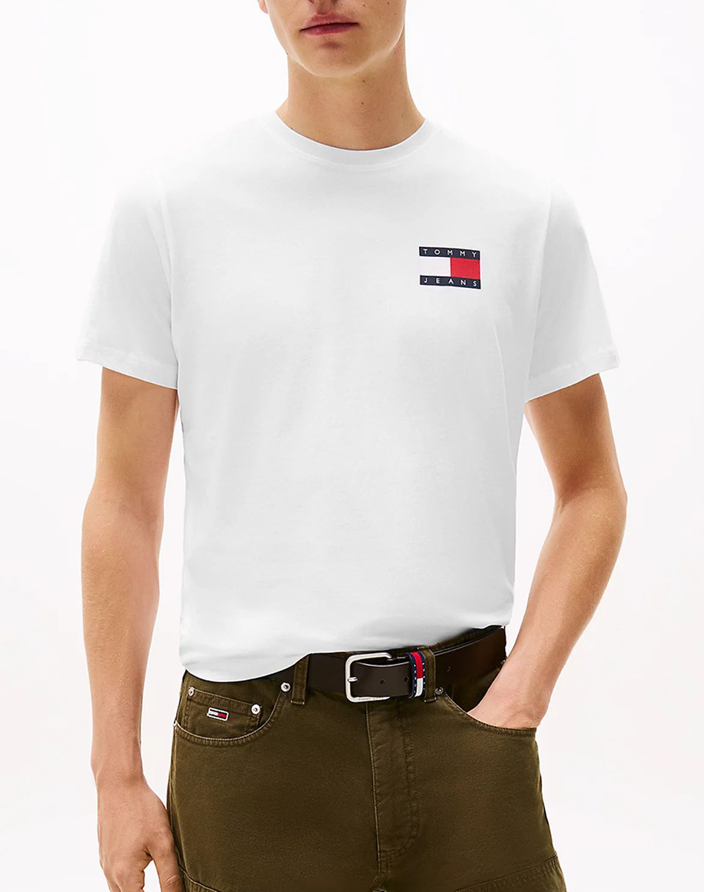 TOMMY JEANS TJM SLIM ESSENTIAL FLAG TEE EXT NEW DM0DM20740-YBR White