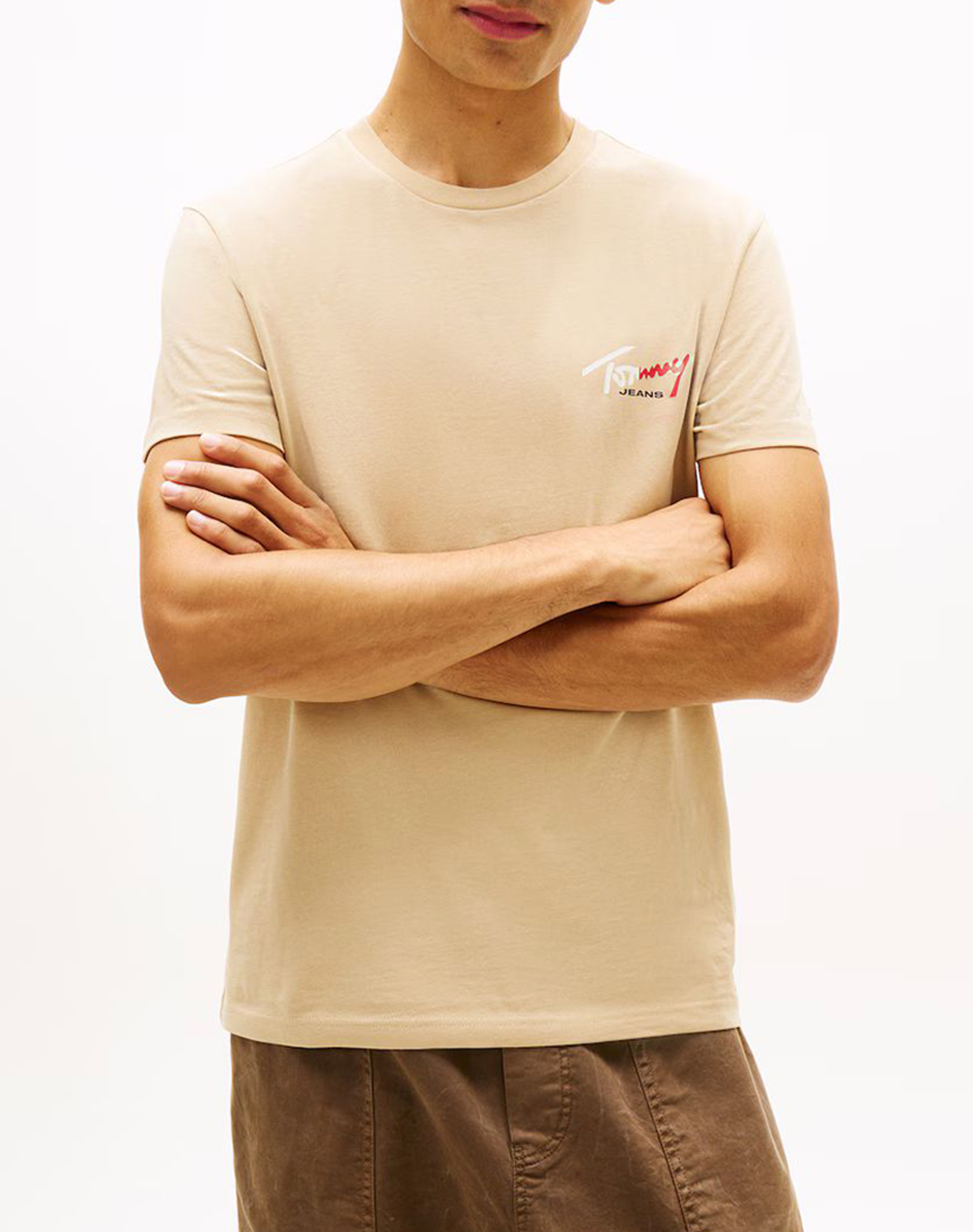 TOMMY JEANS TJM SLIM SIGN CHEST SS TEE EXT NEW DM0DM22538-AB9 Biege