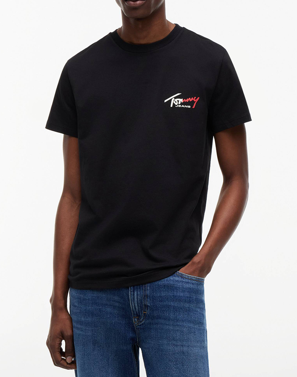 TOMMY JEANS TJM SLIM SIGN CHEST SS TEE EXT NEW DM0DM22538-BDS Black