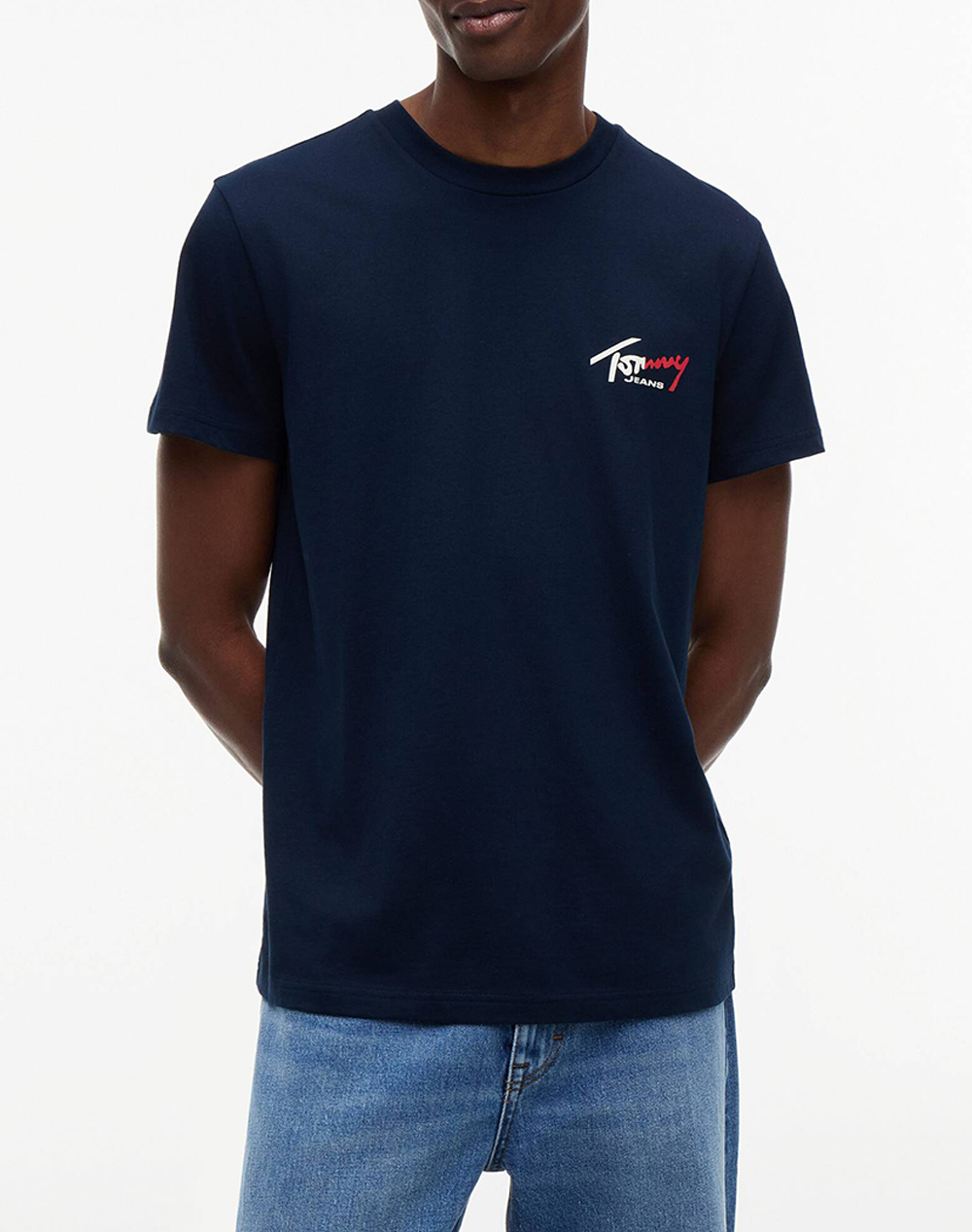 TOMMY JEANS TJM SLIM SIGN CHEST SS TEE EXT NEW DM0DM22538-C1G NavyBlue