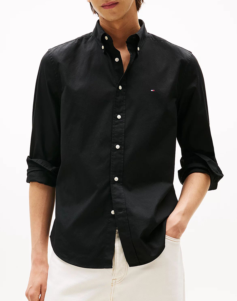TOMMY HILFIGER CORE FLEX POPLIN SOLID RF SHIRT MW0MW39988-BDS Black