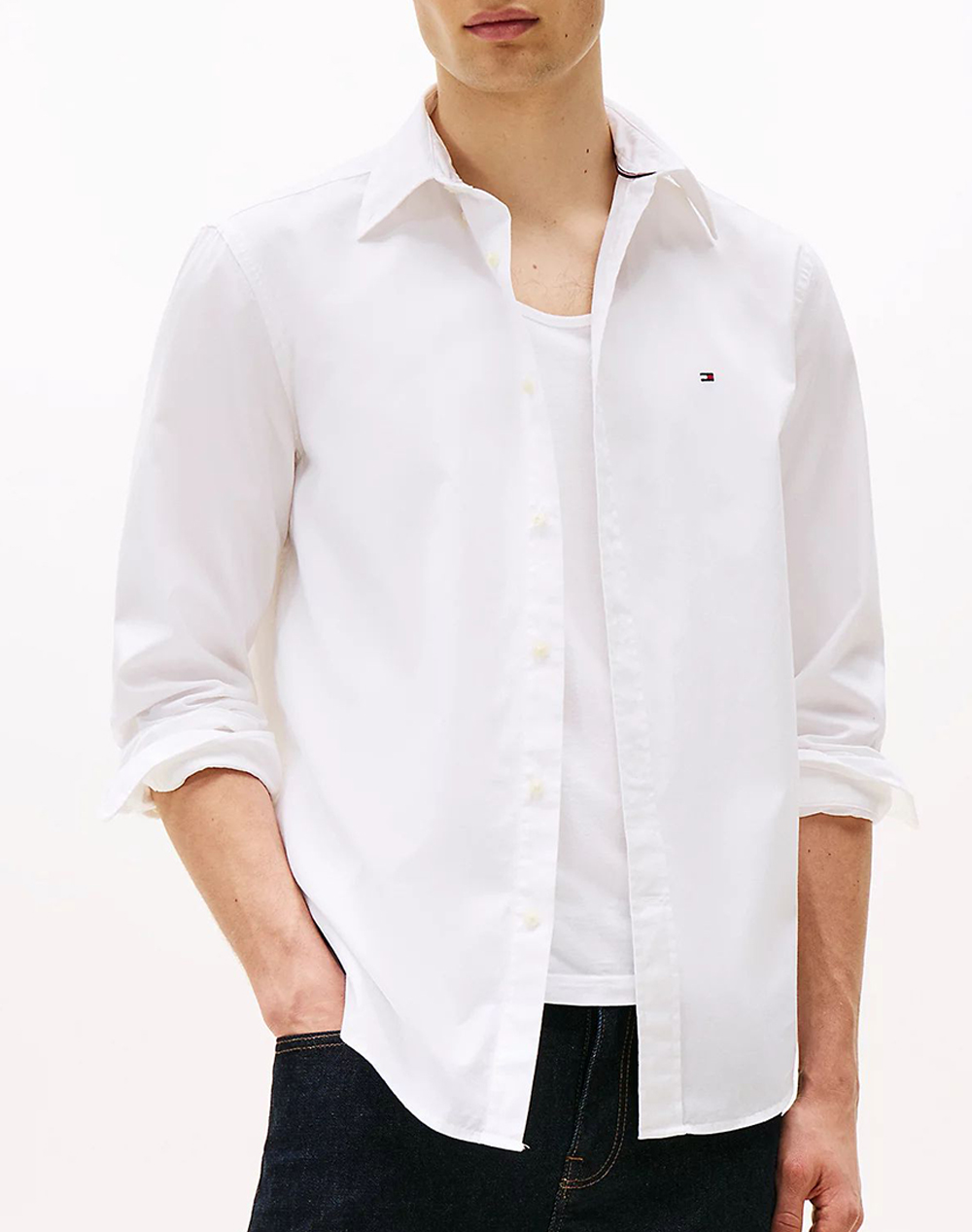 TOMMY HILFIGER CORE FLEX POPLIN SOLID RF SHIRT MW0MW39988-YBR White