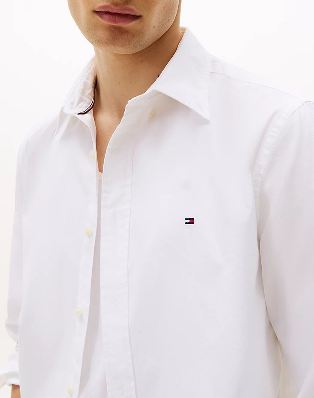 Tommy Hilfiger Core Flex Poplin Solid Rf Shirt Mw0Mw39988-Ybr White ανδρικά ρούχα πουκάμισα Politikos Shop Πολιτικός