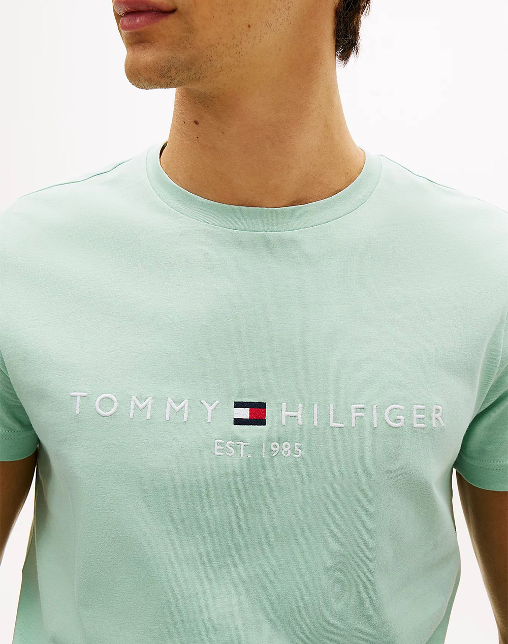 Tommy Hilfiger Logo Tee Mw0Mw11797-Mai Greensnake ανδρικά ρούχα μπλούζες T-Shirt Politikos Shop Πολιτικός