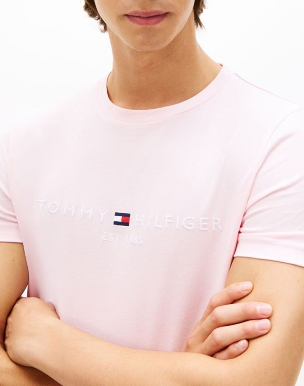 Tommy Hilfiger Logo Tee Mw0Mw11797-Tpb Lightpink ανδρικά ρούχα μπλούζες T-Shirt Politikos Shop Πολιτικός
