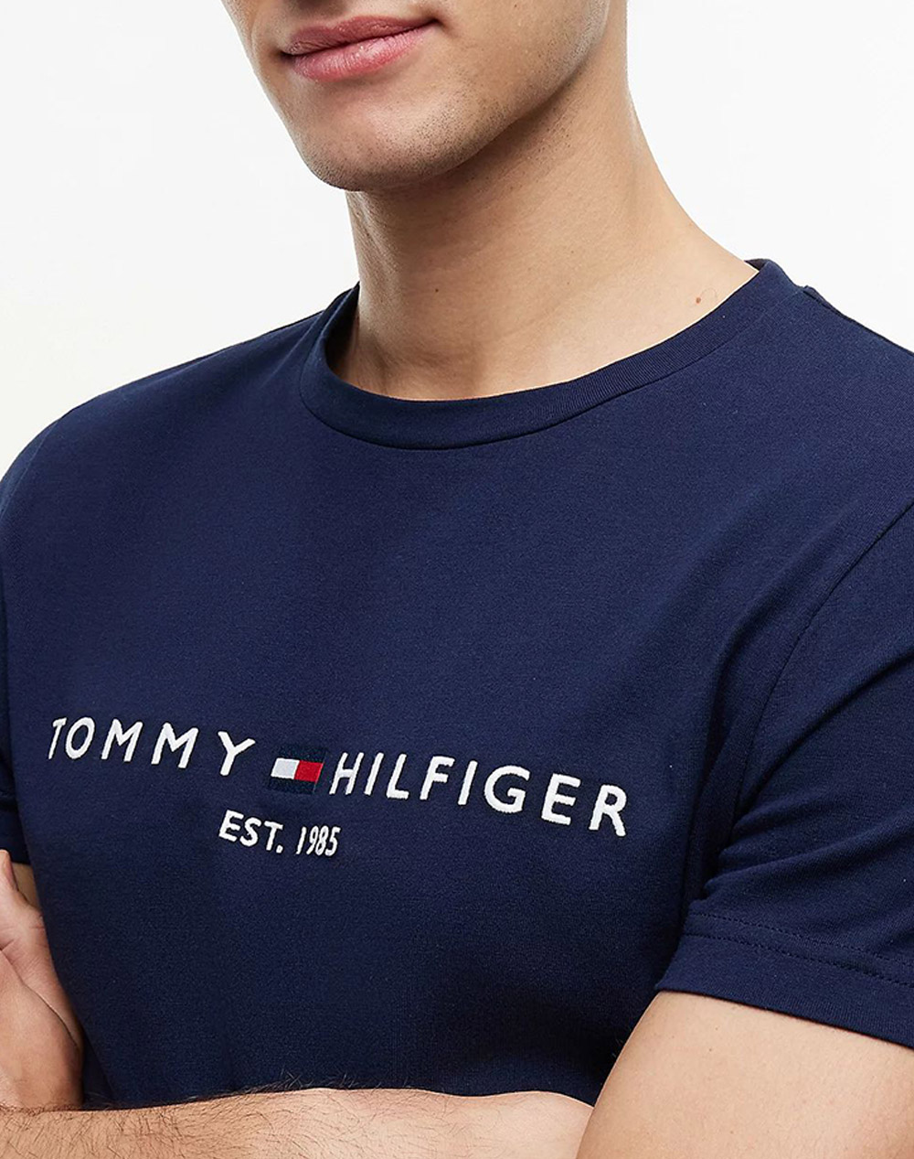 Tommy Hilfiger Logo Tee Mw0Mw11797-Dcc Navyblue ανδρικά ρούχα μπλούζες T-Shirt Politikos Shop Πολιτικός