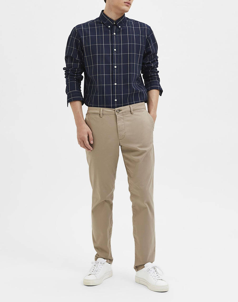 Selected Slh175-Slim New Miles Flex Pant Noos 16087663-Greige Sandybrown ανδρικά ρούχα παντελόνια Chinos Politikos Shop Πολιτικός