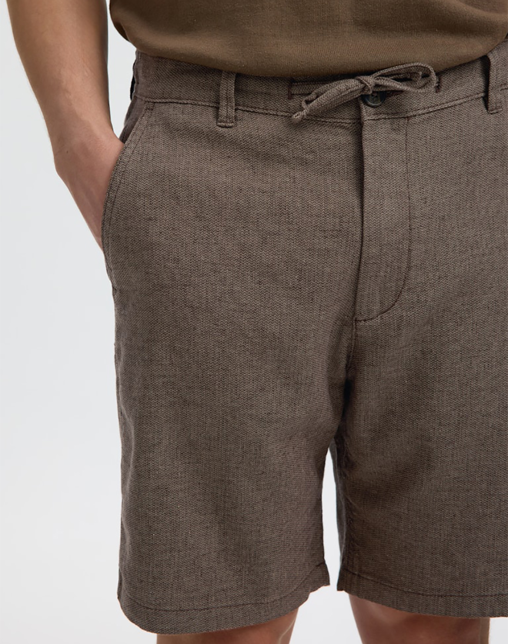 Selected Slmregular-Brody Linen Bld Shorts Noos 16087638-Chocolate Tortemixed W Walnut Chocolate ανδρικά ρούχα Σορτς Βερμουδες Chinos Politikos Shop 
