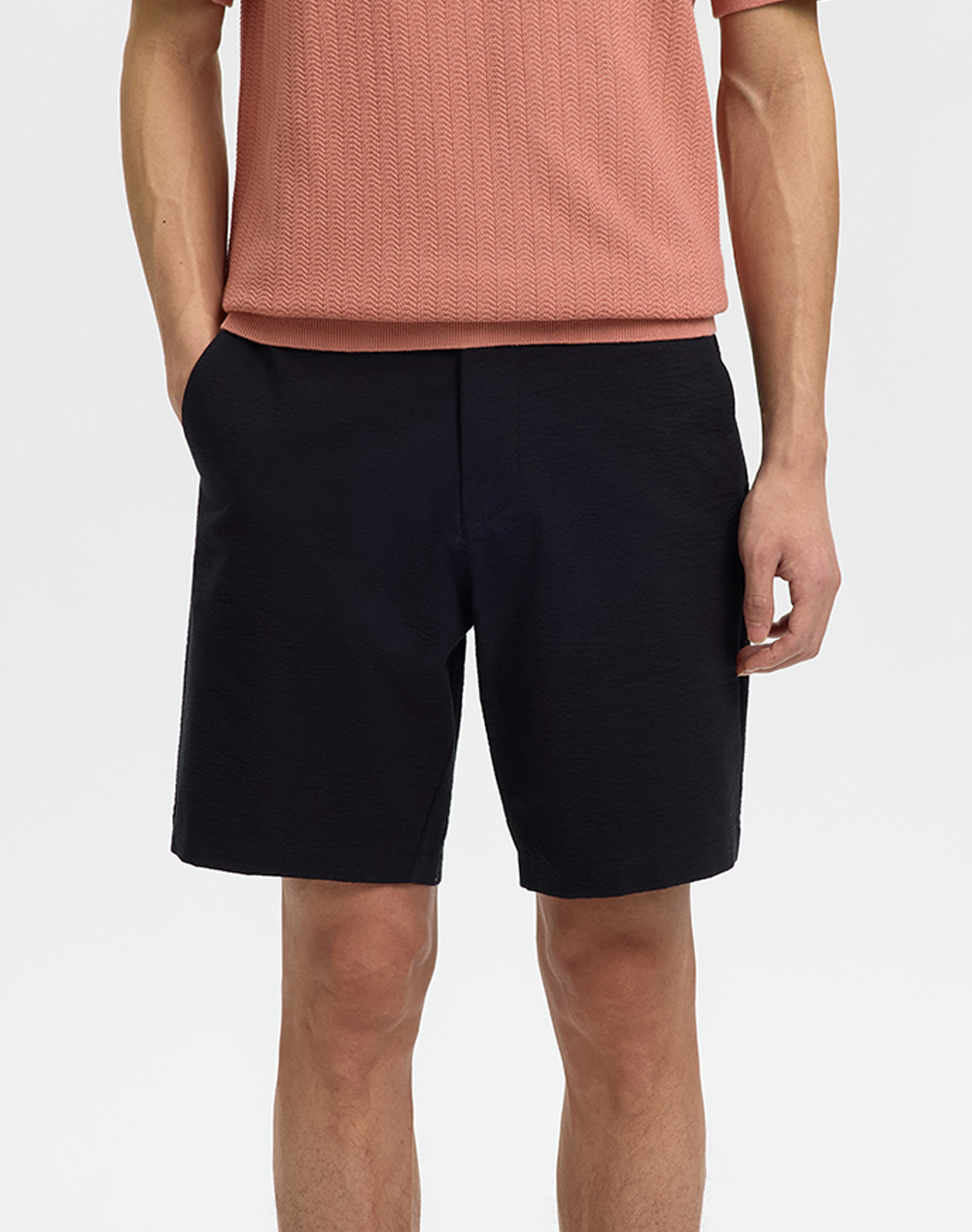 SELECTED SLMKARL-SEERSUCKER REGULAR SHORTS NOOS 16092367-BLACK Black