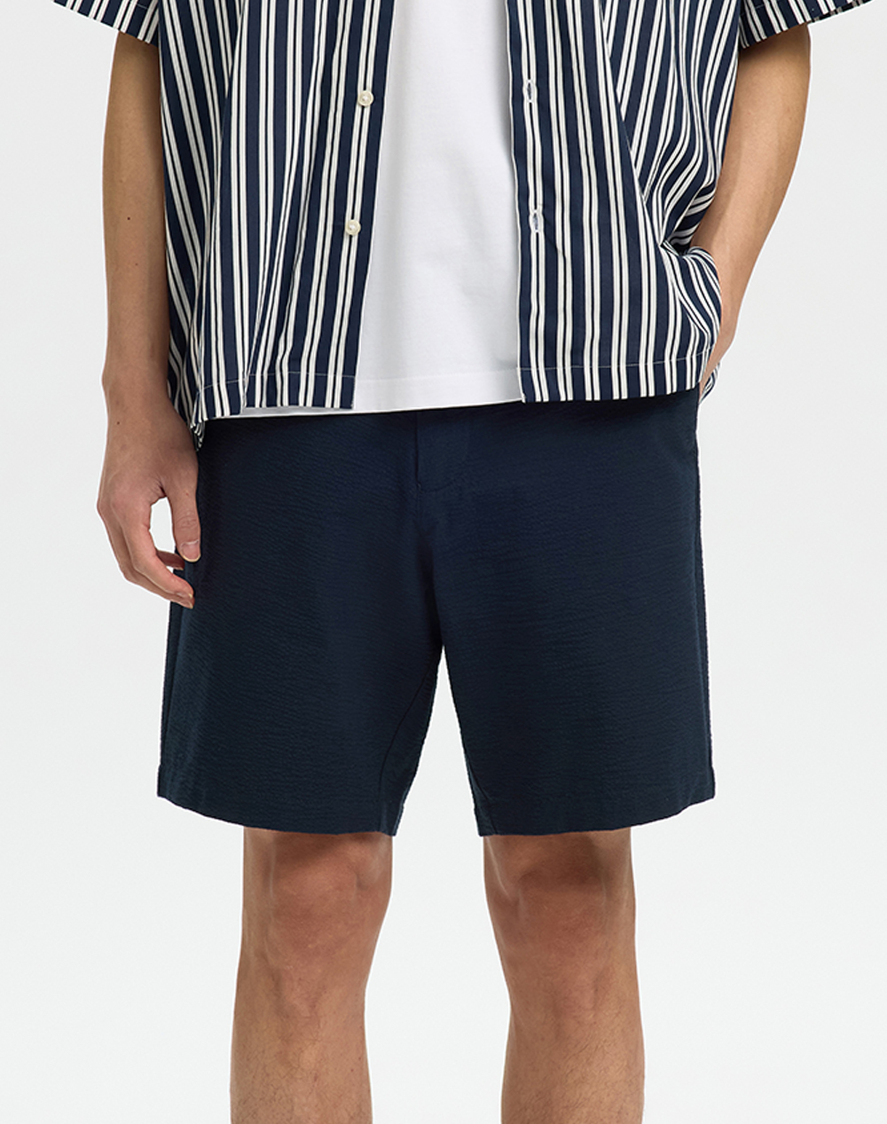 SELECTED SLMKARL-SEERSUCKER REGULAR SHORTS NOOS 16092367-Sky Captain DarkBlue