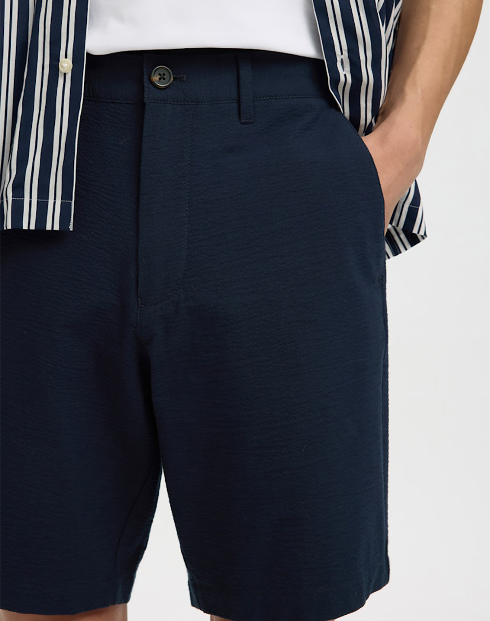 Selected Slmkarl-Seersucker Regular Shorts Noos 16092367-Sky Captain Darkblue ανδρικά ρούχα Σορτς Βερμουδες Chinos Politikos Shop Πολιτικός