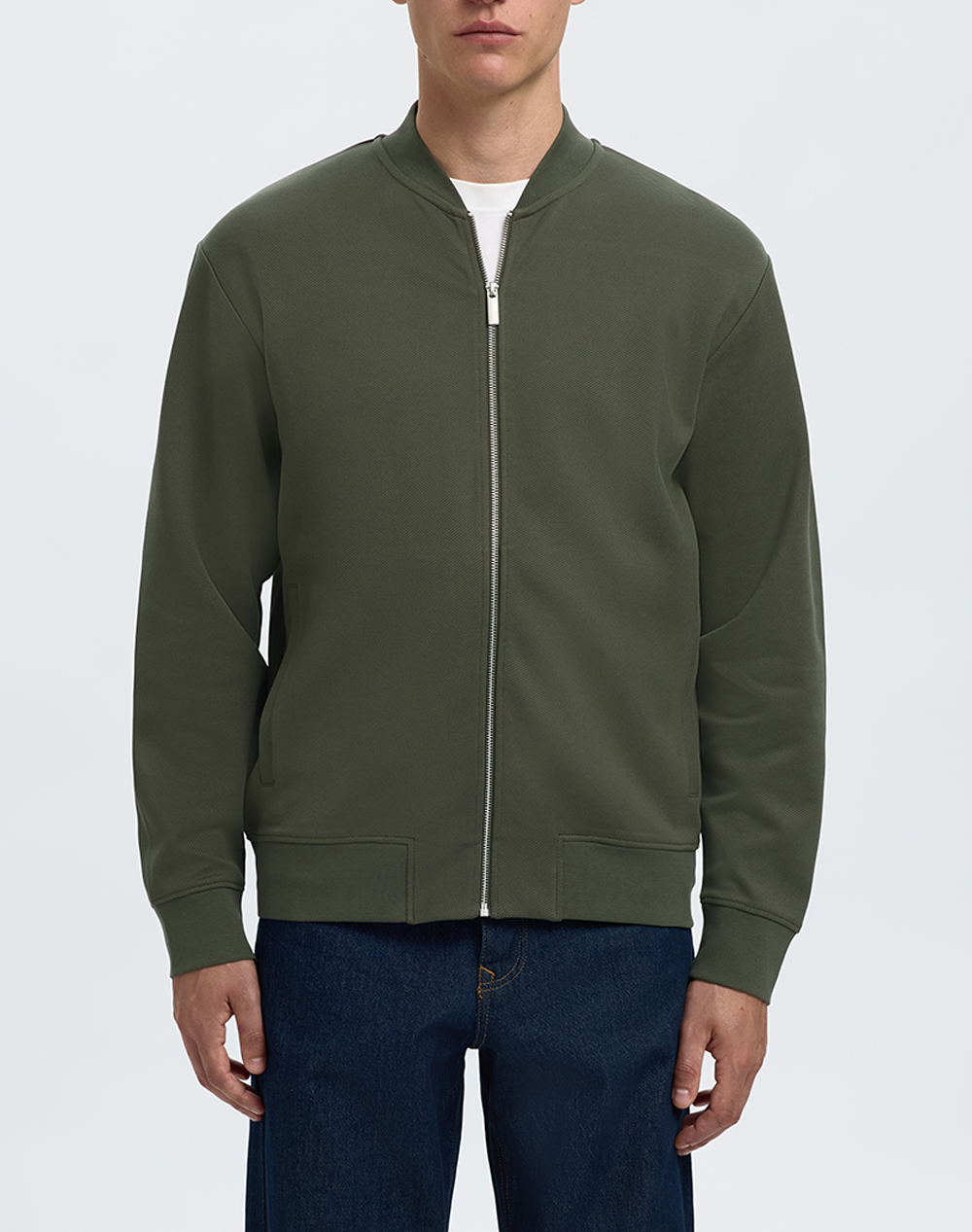 SELECTED SLHMACK SWEAT BOMBER LS NOOS 16092589-FOREST NIGHT Khaki