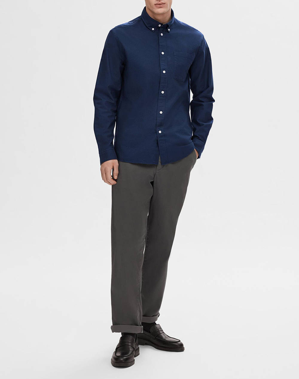 Selected Slhregrick-Ox Shirt Ls Noos 16077359-Moonlit Ocean Darkblue ανδρικά ρούχα πουκάμισα Politikos Shop Πολιτικός