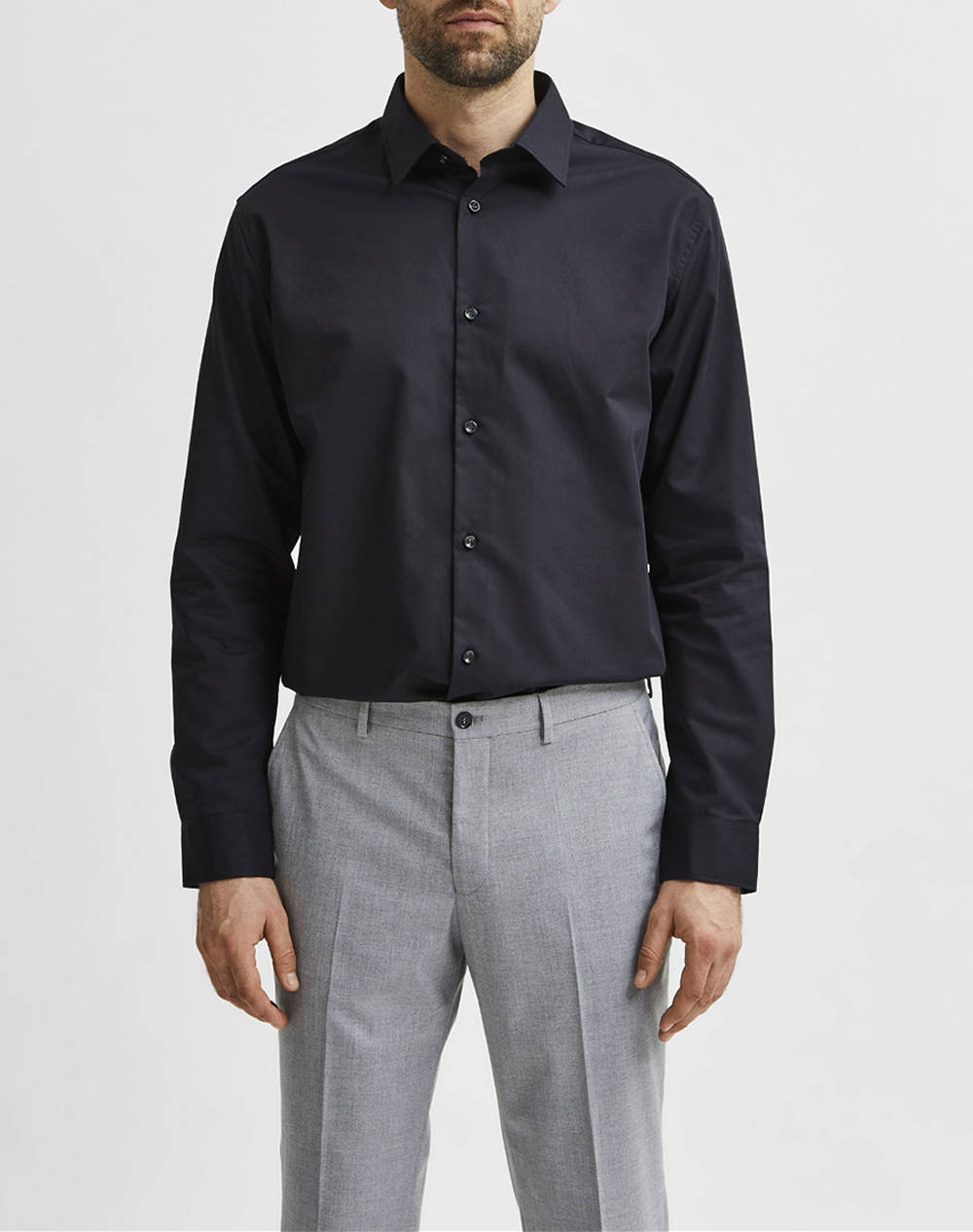 SELECTED SLHSLIMETHAN SHIRT LS CLASSIC NOOS 16080200-BLACK Black