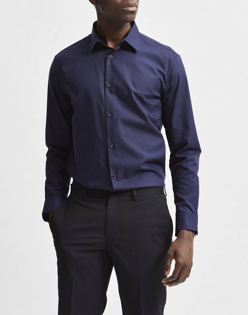 SELECTED SLHSLIMETHAN SHIRT LS CLASSIC NOOS 16080200-Peacoat DarkBlue