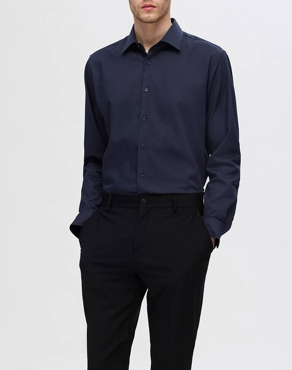 SELECTED SLHSLIM-PERFORMANCE SHIRT LS NOOS 16092939-Sky Captain NavyBlue