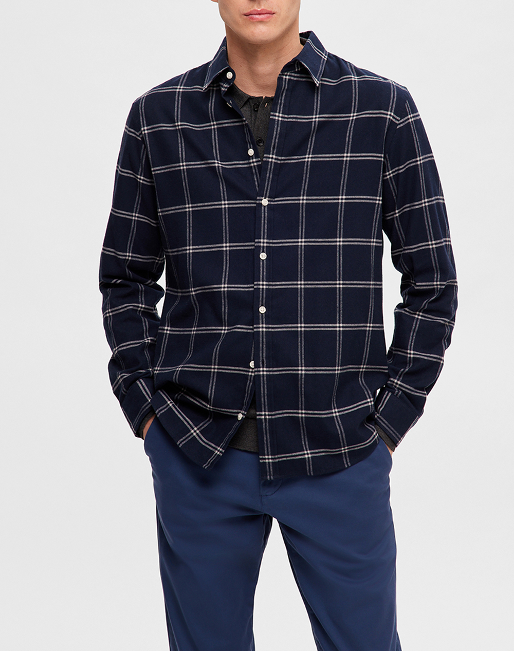 SELECTED SLHSLIMOWEN-BRUSHED SHIRT LS NOOS 16091358-Dark SapphireSimple DarkBlue