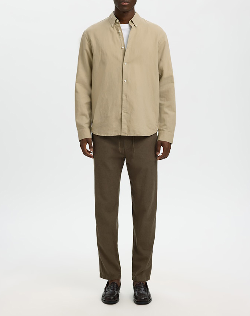Selected Slmregclaus Clay Linenblend Ls Sht Noos 16100084-Pure Cashmere Biege ανδρικά ρούχα πουκάμισα Politikos Shop Πολιτικός