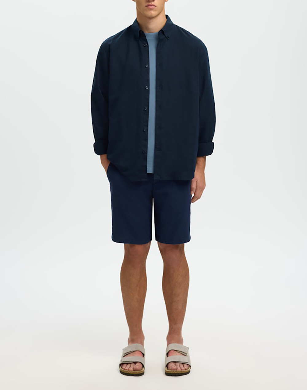 Selected Slmregclaus Clay Linenblend Ls Sht Noos 16100084-Sky Captain Navyblue ανδρικά ρούχα πουκάμισα Politikos Shop Πολιτικός