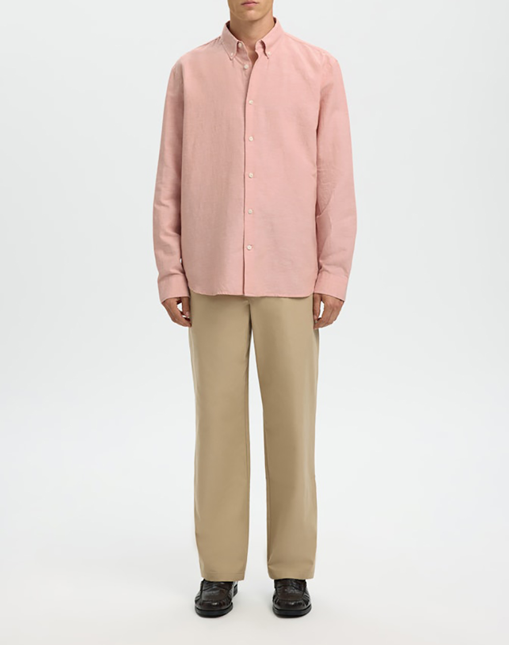 Selected Slmregclaus Clay Linenblend Ls Sht Noos 16100084-Rose Dawnmixedwwhite Pink ανδρικά ρούχα πουκάμισα Politikos Shop Πολιτικός