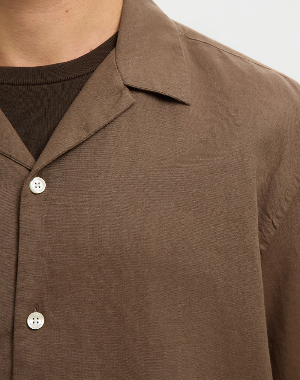 Selected Slmrlxcasper Clay Linenblend Ss Sht Noos 16100085-Chocolate Chip Chocolate ανδρικά ρούχα πουκάμισα Politikos Shop Πολιτικός