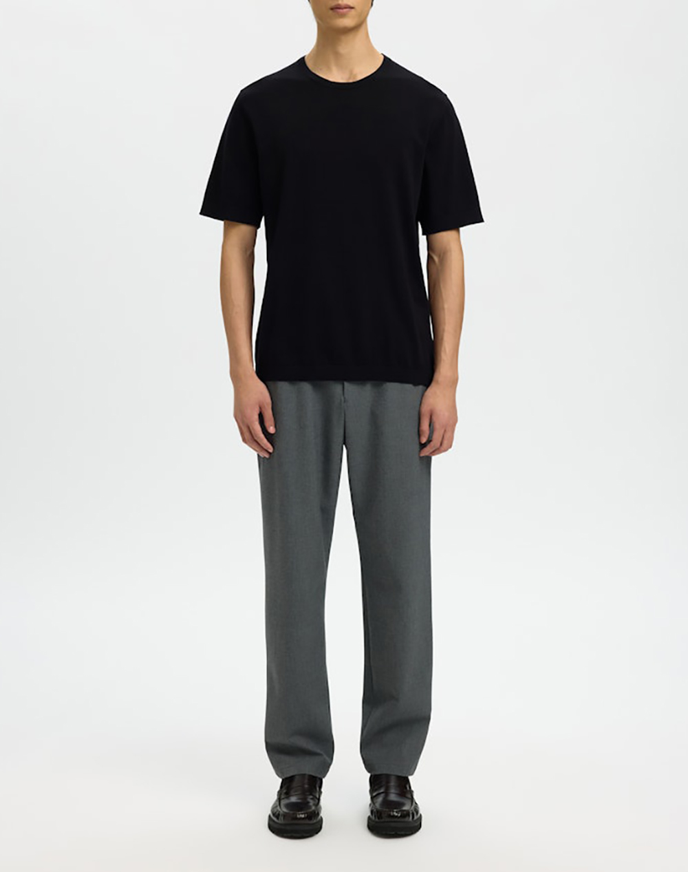 Selected Slmtorino Ss Knit Crew Neck Noos 16099828-Black Black ανδρικά ρούχα μπλούζες Πλεκτά Politikos Shop Πολιτικός