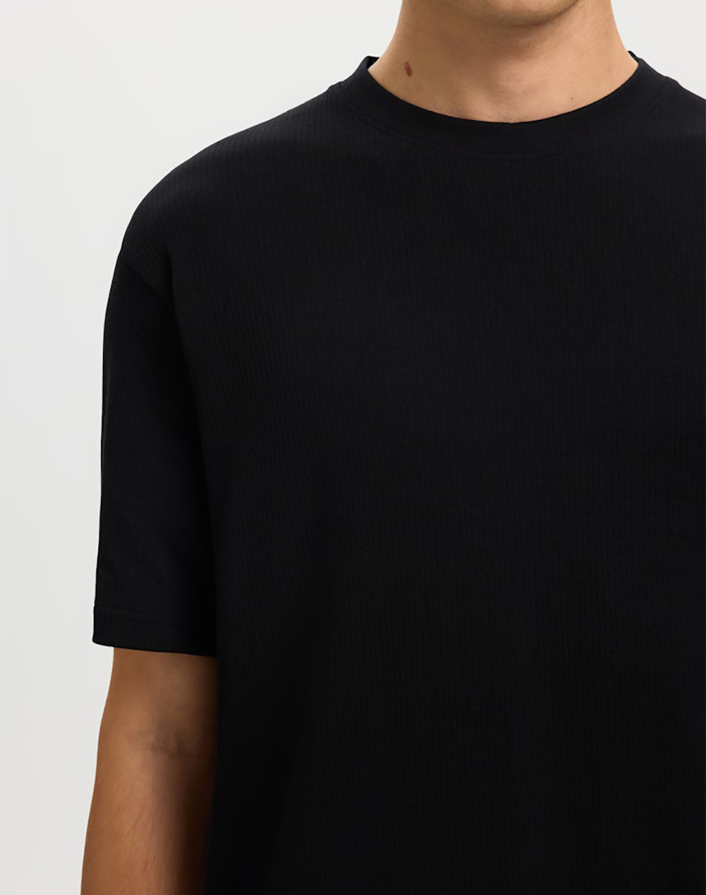 Selected Slmspencer Rib Ss O-Neck Tee Noos 16093730-Black Black ανδρικά ρούχα μπλούζες T-Shirt Politikos Shop Πολιτικός