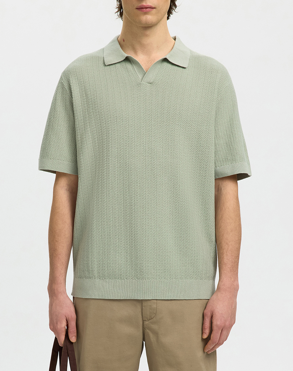 SELECTED SLHMATTIS SS LINEN BLEND STRUC POLO NOOS 16101575-Aqua Gray Aqua