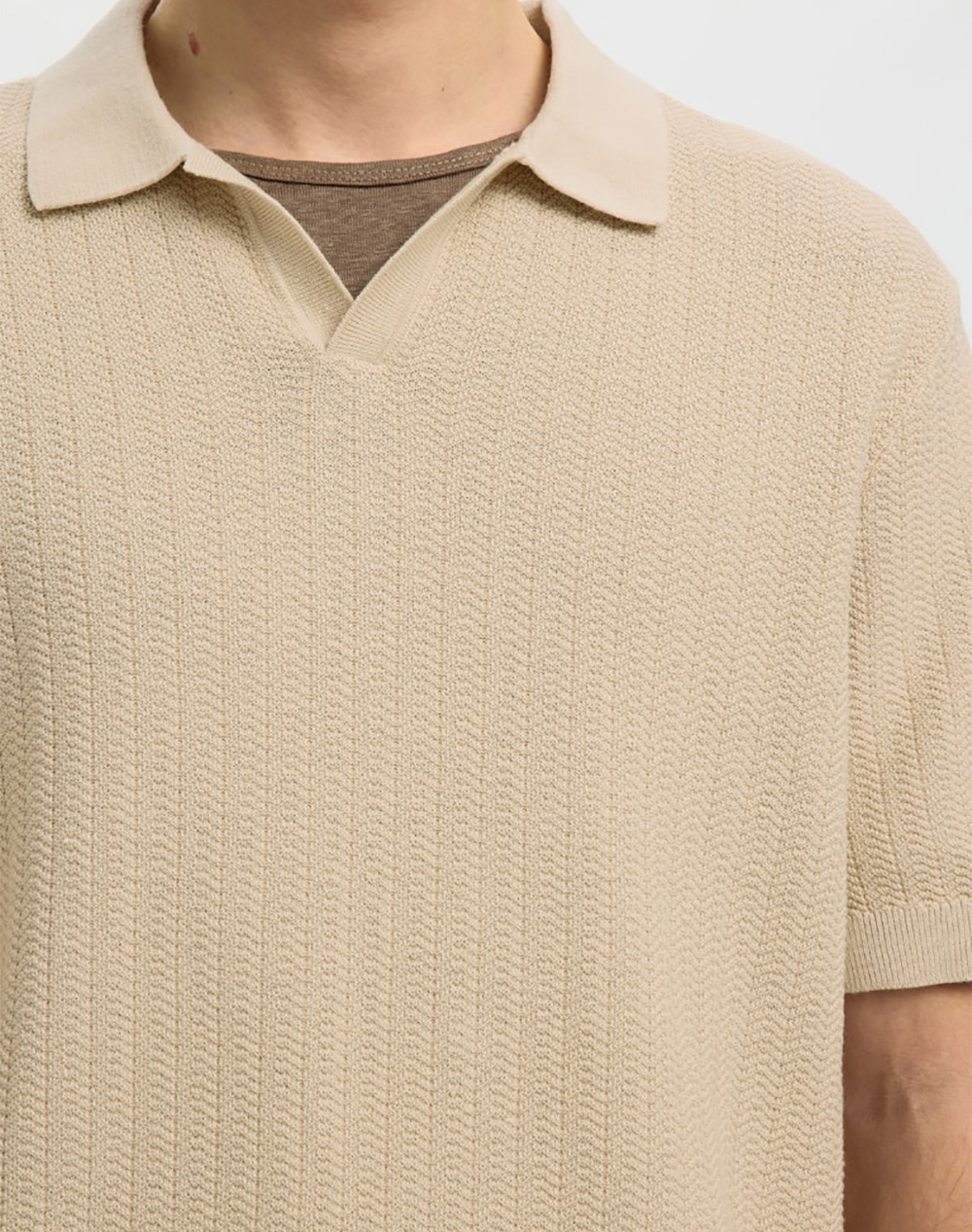 Selected Slhmattis Ss Linen Blend Struc Polo Noos 16101575-Oatmeal Biege ανδρικά ρούχα μπλούζες Politikos Shop Πολιτικός