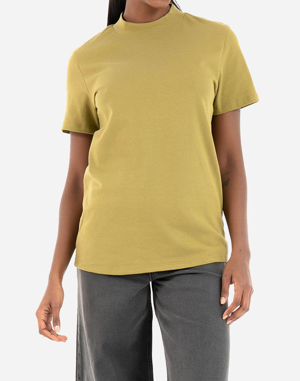 NA-KD HIGH NECK T-SHIRT ΓΥΝΑΙΚΕΙΟ 1100-004500-GREEN Olive 3310ANAKD3400006_10775