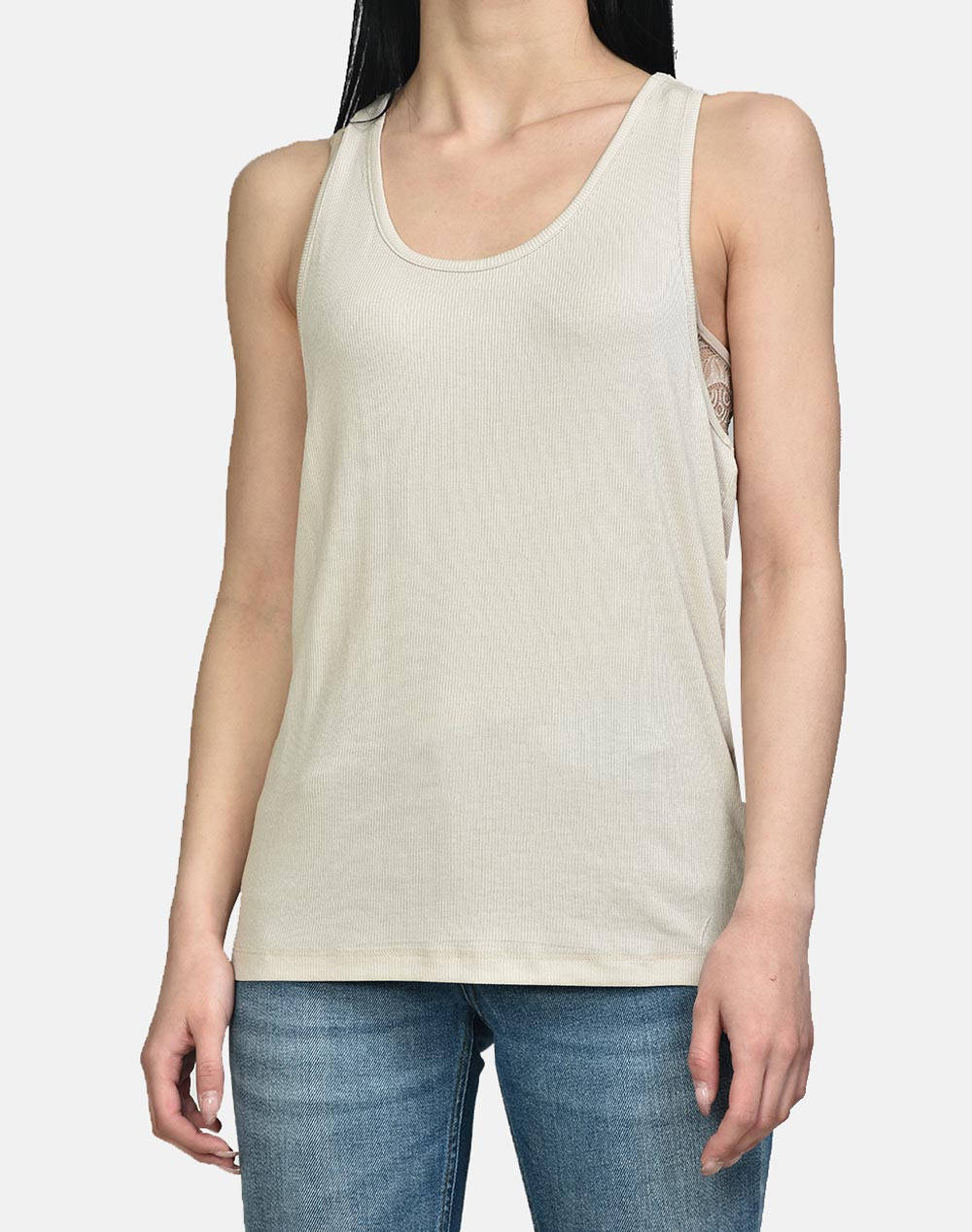 JJXX JXFLEUR SL LOOSE RIB TANK TOP 12203381-Moonbeam Cream