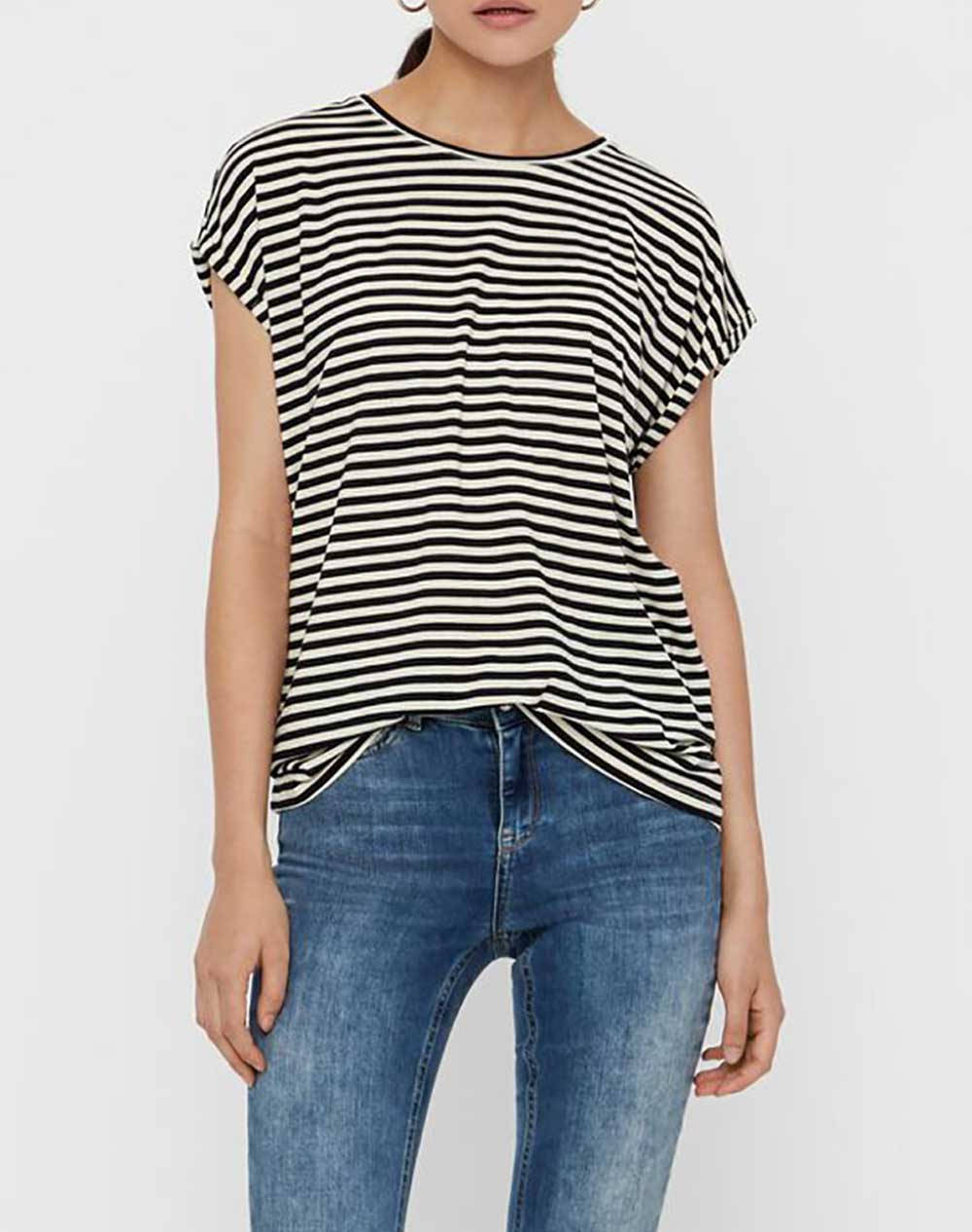 VERO MODA VMAVA PLAIN SS TOP STRIPE GA 