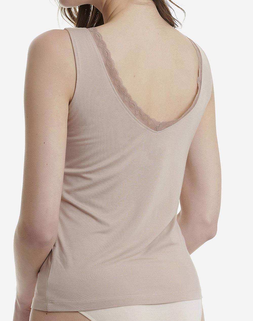 WALK ΓΥΝΑΙΚΕΙΟ V-NECK TOP ΦΑΡΔΙΑ ΤΙΡΑΝΤΑ ΔΑΝΤΕΛΑ/BAMBOO W2207-17/ΣΟΚΟΛΑ LightTan φωτογραφία
