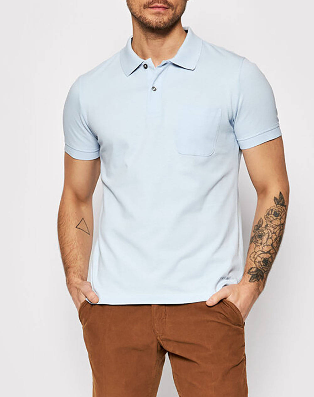 Geox Μπλούζα Με Γιακά Μονόχρωμη Σιέλ Βαμβάκι