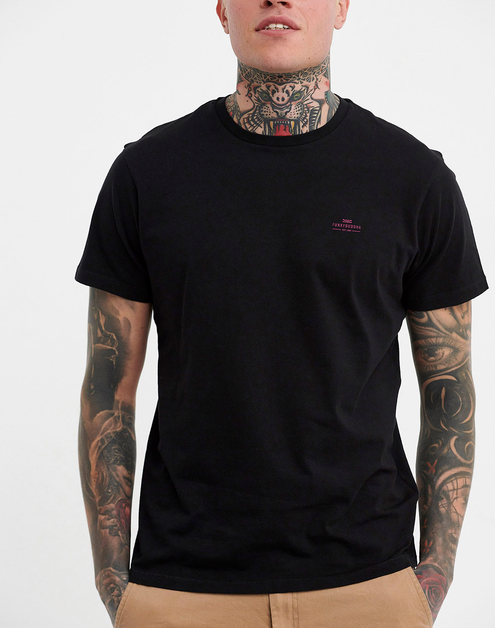 FUNKY BUDDHA Essential t-shirt με λαιμόκοψη FBM005-001-04-BLACK Black