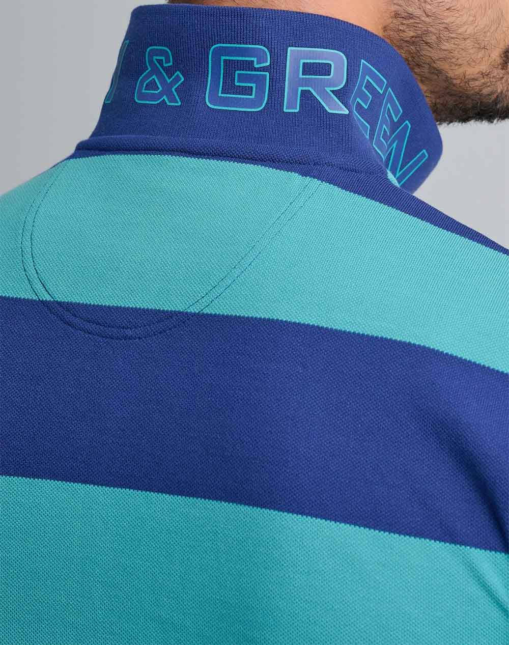 Navy Green Μπλουζακι Πολο Ριγες Young Line 24Ge 867 Yl 1-Oxford Blue Turquoise ανδρικά ρούχα μπλούζες Polo Politikos Shop Πολιτικός