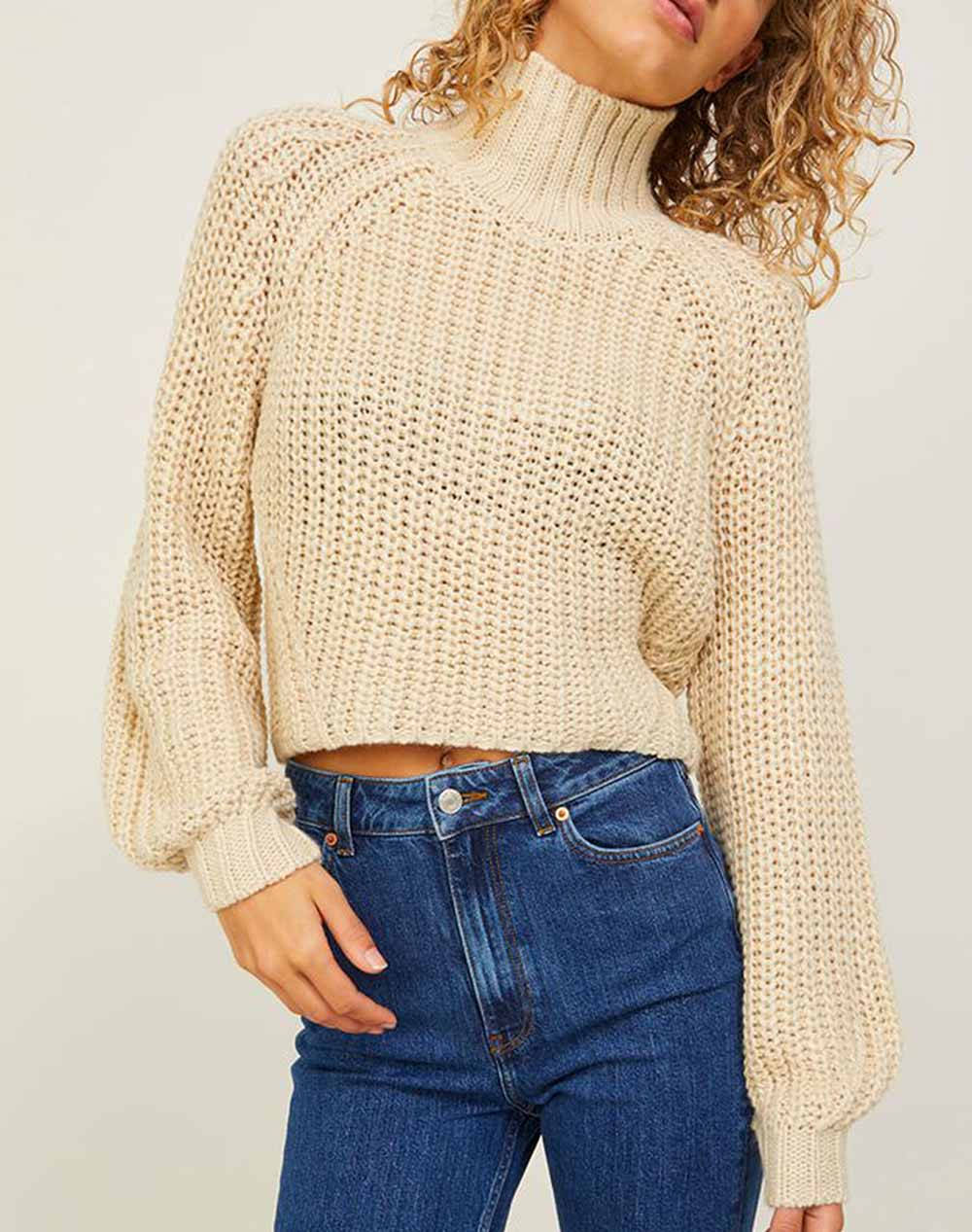 JJXX JXKELVY CHUNKY HIGH NECK KNIT SN 12213689-Bone White Ecru