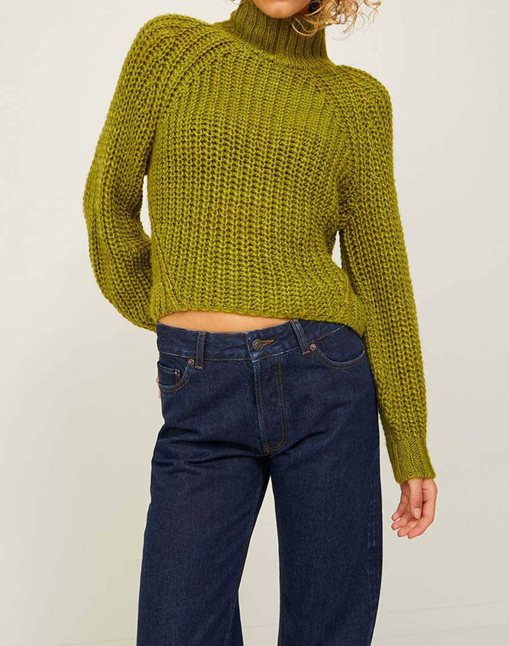 JJXX JXKELVY CHUNKY HIGH NECK KNIT SN 12213689-Woodbine Olive