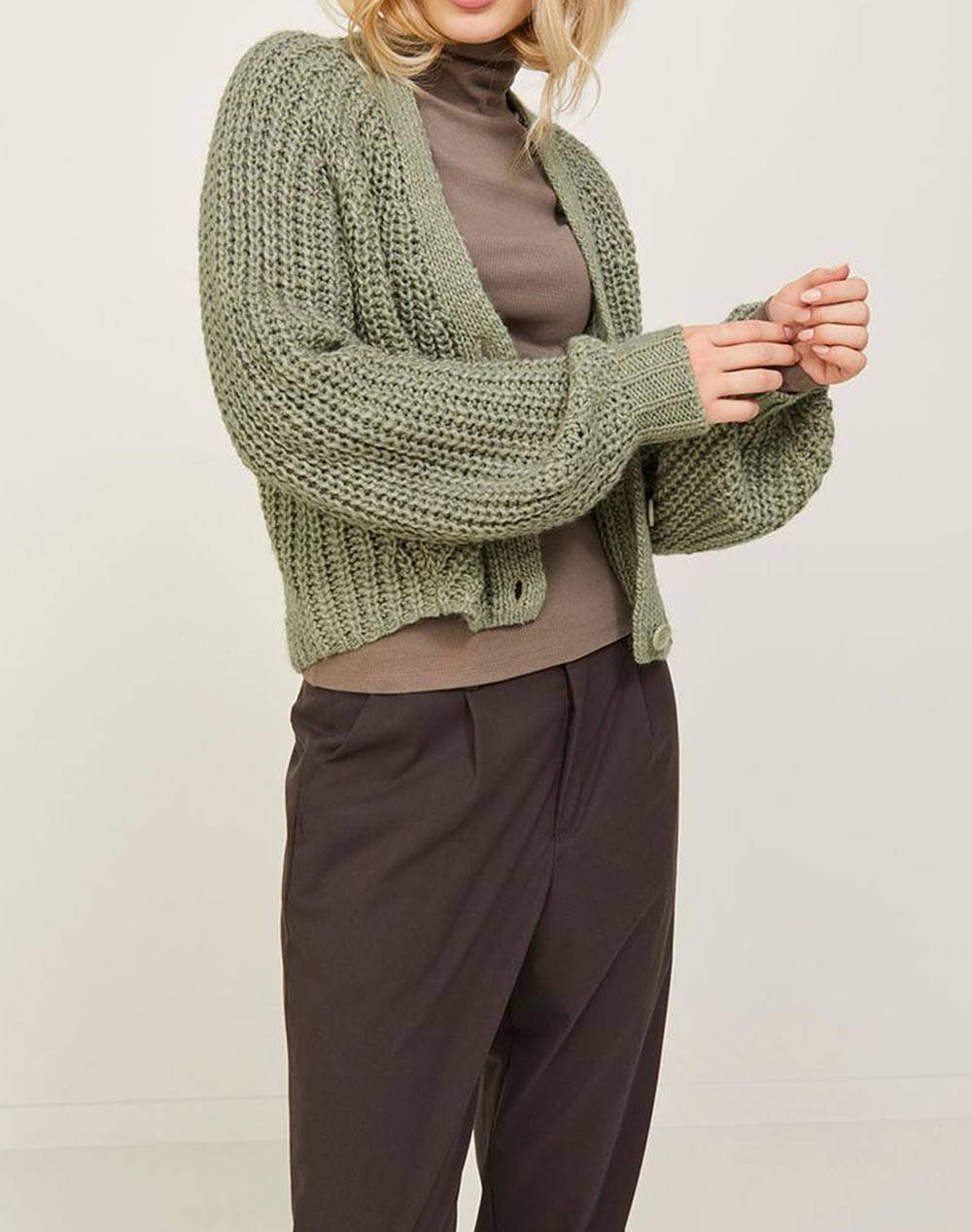 JJXX JXORLA CHUNKY CARDIGAN KNIT SN 12218246-Desert Sage Khaki