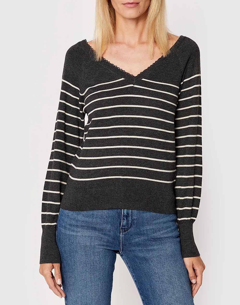 ONLY ΜΠΛΟΥΖΑ ONLANA LIFE SEAWOOL L/S STRIPE PULL KNT 15267985-BLACK Black