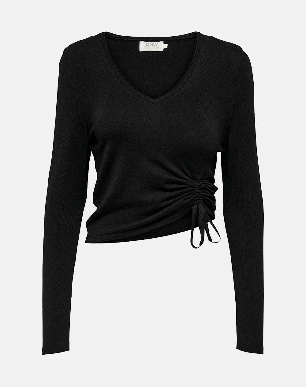 ONLY ΠΛΕΚΤΟ ΤΟΠ ONLROSE L/S RUCHING V-NECK PULLOVER KNT 15272730-BLACK Black