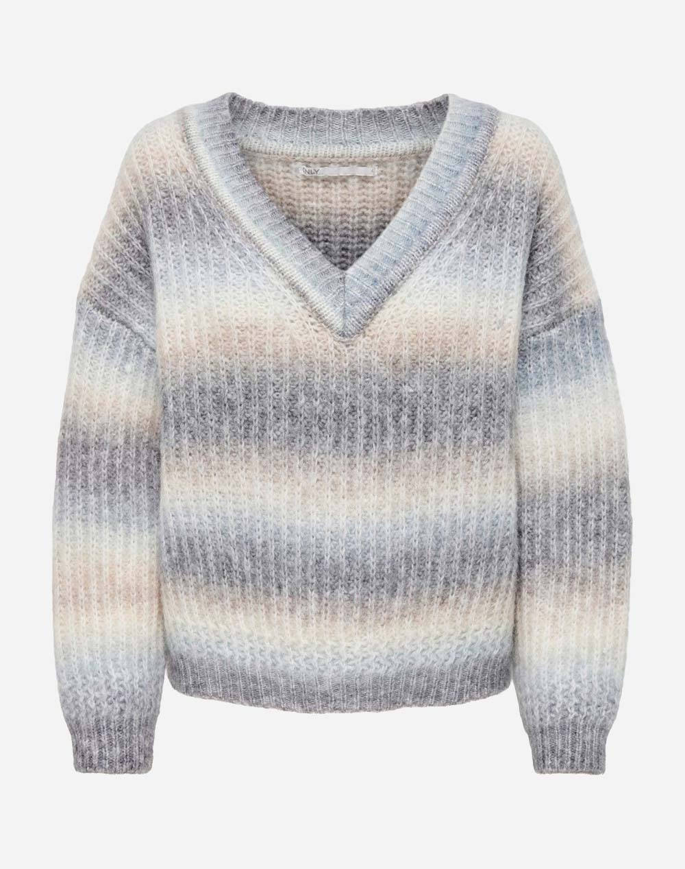 ONLY ΠΛΕΚΤΟ OPMUTAH L/S V-NECK PULLOVER KNT 15267414-Pumice Stone OffWhite