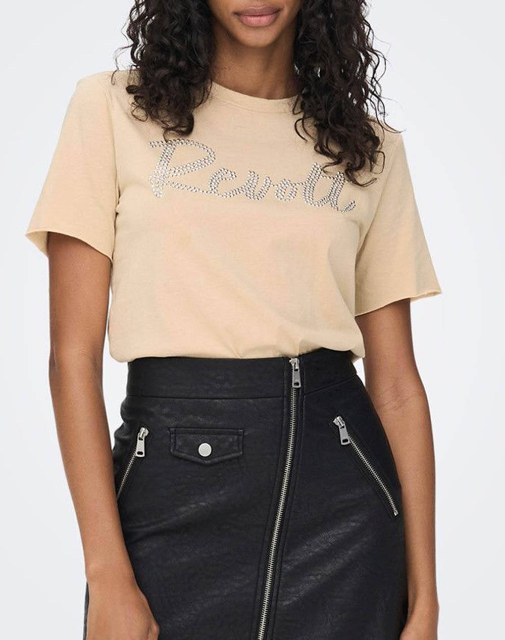 ONLY ΜΠΛΟΥΖΑ ONLLUCY REG S/S STUDS TOP BOX JRS 15273179-Irish Cream Cream