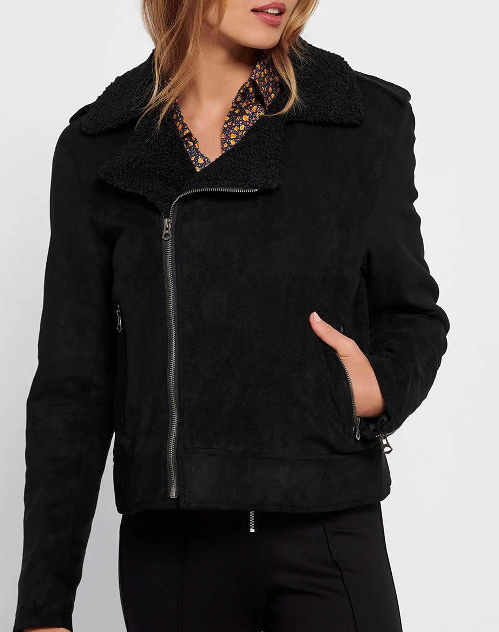 Faux suede biker jacket - Black 