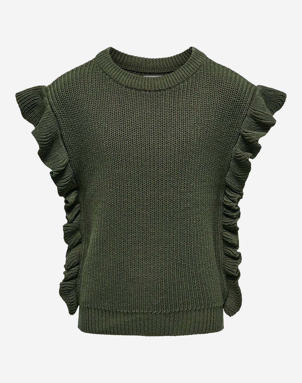 ONLY ONLY ΜΠΟΥΦΑΝ ΑΜΑΝΙΚΟ KOGGITTA S/L FRILL VEST KNT 15273016-OLIVE NIGHT DarkGreen