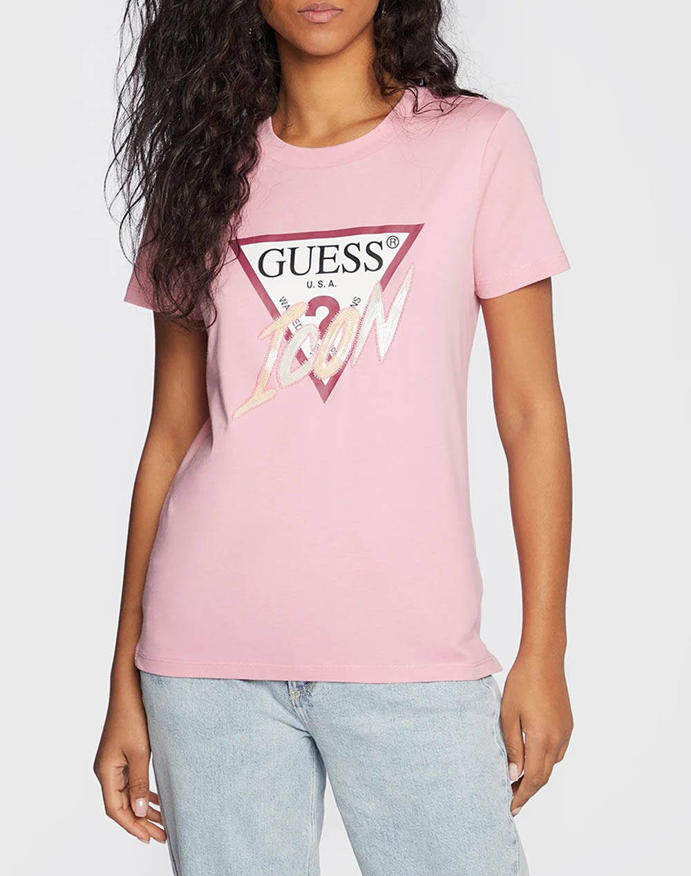 GUESS SS CN ICON TEE SHIRT WOMEN - Pink | Politikos-shop.gr