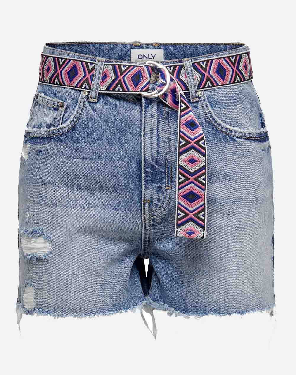 ONLY ONLROBYN EX HW ST VINTAGE DNM SHORTS DOT 15255539-Medium Blue Denim JeanBlue