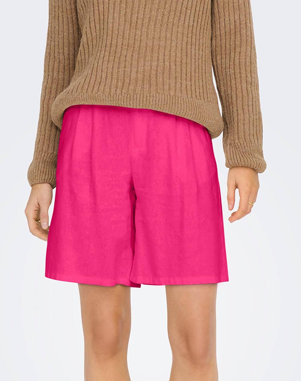 ONLY ONLCARO HW WIDE LINEN BL SHORTS CC TLR 15278792-Pink Yarrow Fuchsia